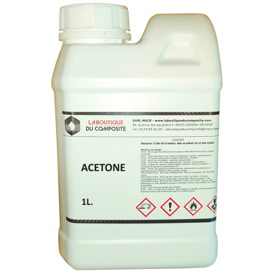 Jerrycan de 1 litre d'acétone pure.