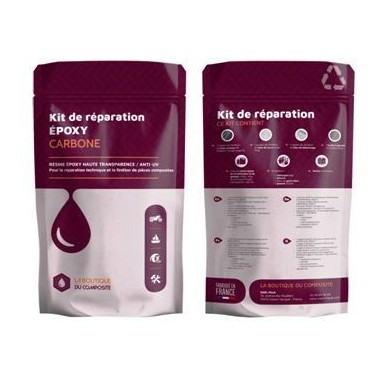 Kit de réparation résine époxy, carbone, sergé verre et tissu d'arrachage.