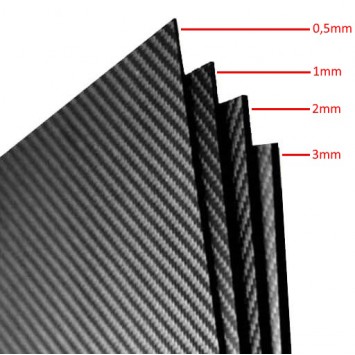 Plaques carbone 0,5mm, 1mm, 2mm, 3mm.