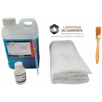 2kg de résine polyester + catalyseur + 2m² de mat + pipette + pinceau