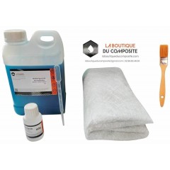 2kg de résine polyester + catalyseur + 2m² de mat + pipette + pinceau