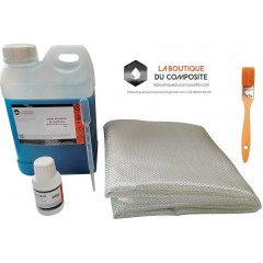 2kg de résine polyester + catalyseur + 2m² de roving + pipette + pinceau