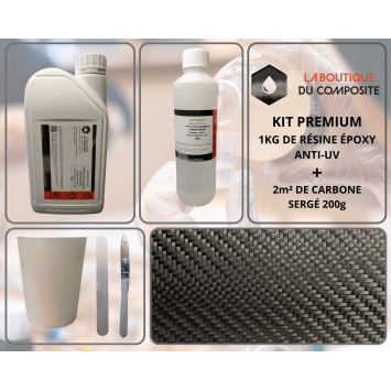 Kit recouvrement carbone HR 200g/m² + résine époxy UV